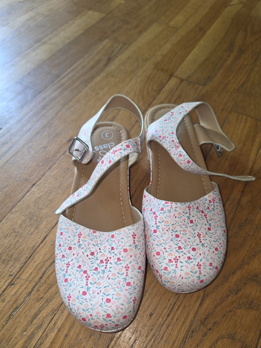 art class White Floral Ankle-Strap Girls’ Dress Flats